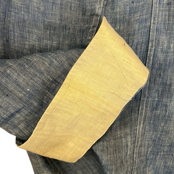 Joseph Abboud Linen Convertible-Sleeve Button Front Shirt Denim Blue Luxury XL - Picture 9 of 11